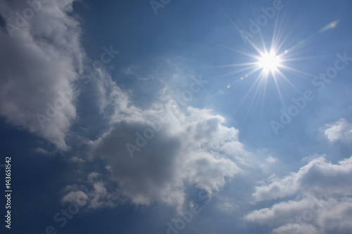 輝く太陽と青空と雲