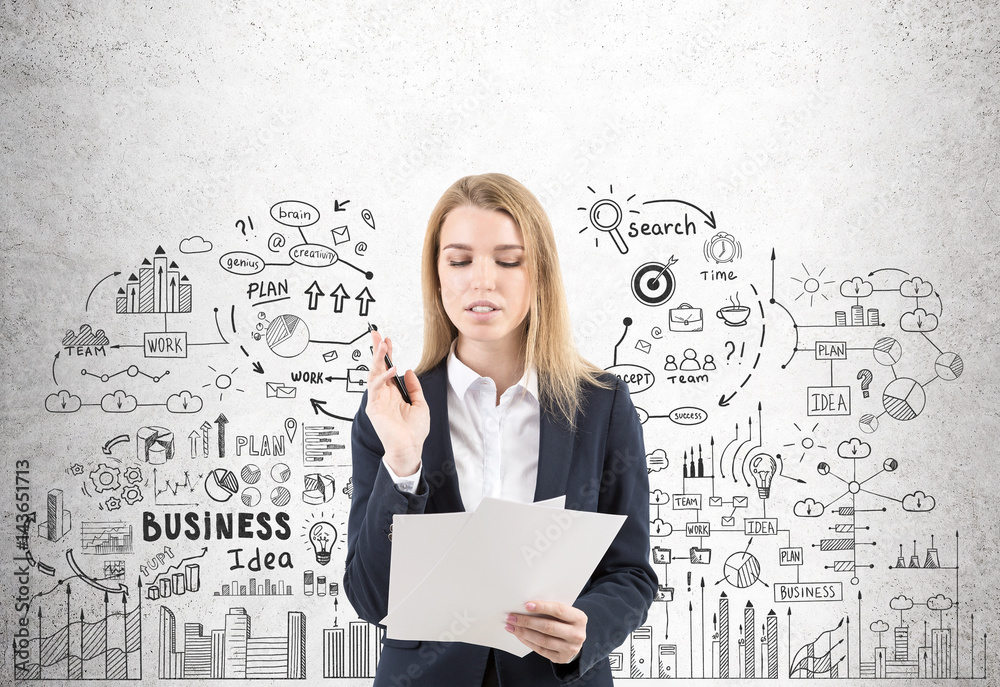 Woman with documents and business idea Woman with documents and business idea