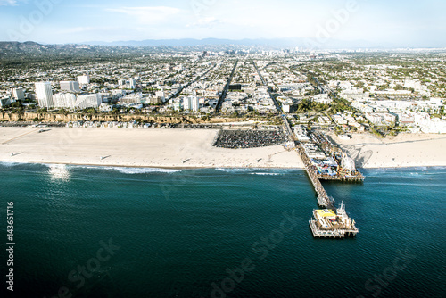 Aerial view of sand and seashore in Santa monica