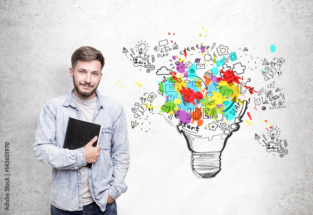 Man with notebook and good business idea Man with notebook and good business idea