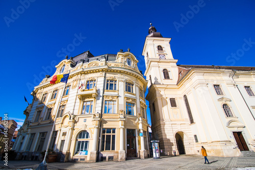 Sibiu, Romania. Sibiu transilvania medieval city architecture like a point of destination of touristic route.