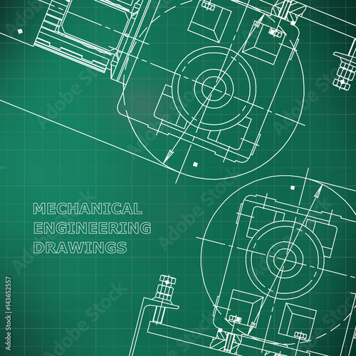 Mechanical engineering the drawing. Technical illustrations. The drawing for technical design. Cover, banner. Light green. Grid