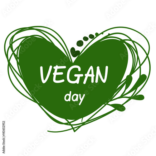 International Day for vegetarians. Nov. 1. Vegan Day. Sticker. A heart. White background