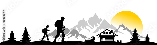 Silhouette Wanderer Hütte