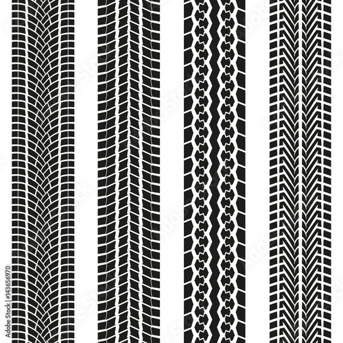 Tire tread or tracks set  isolated on white background. Tyre print collection. Vector illustration.