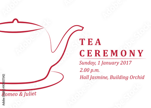tea ceremony invitation card in Chinese red color illustration