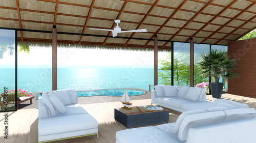 tropical bungalow sea view beach on holiday living room