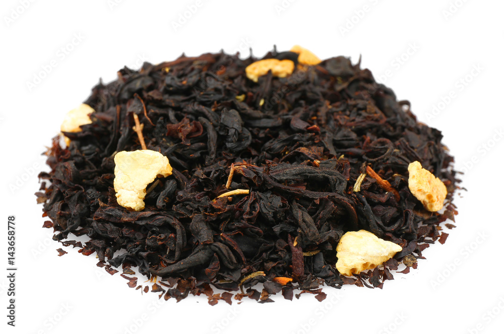 Heap of dry tea leaves on white background Heap of dry tea leaves on white background