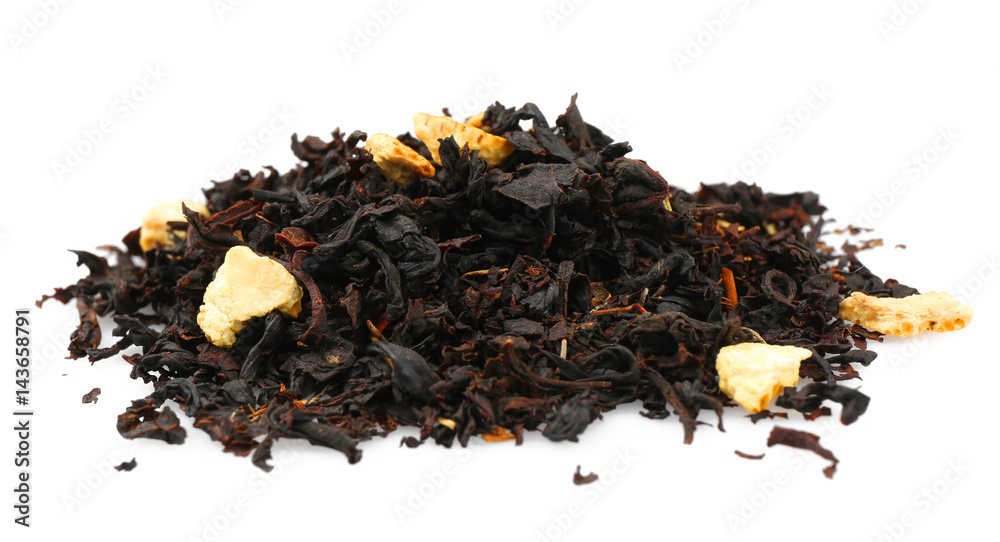 Heap of dry tea leaves on white background Heap of dry tea leaves on white background