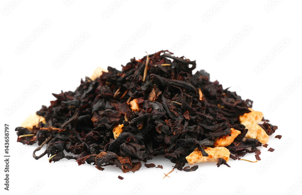 Heap of dry tea leaves on white background Heap of dry tea leaves on white background
