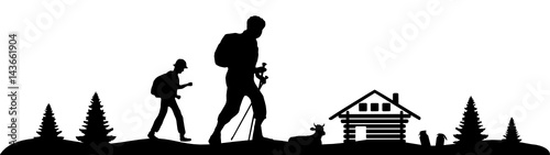 Silhouette Wanderer Hütte
