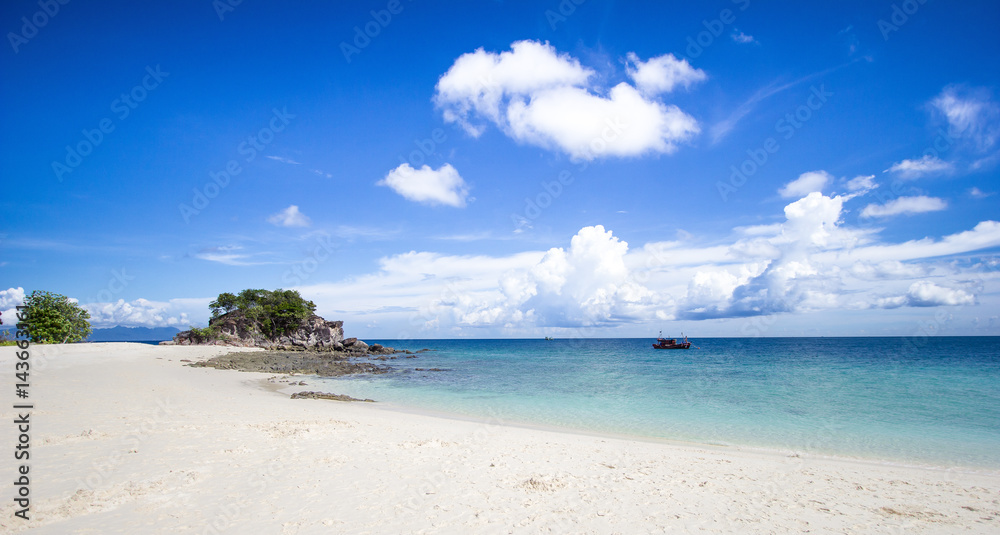 View of Sea and sand with blue sky of Ko Kai , Sa-tun , Thailand.