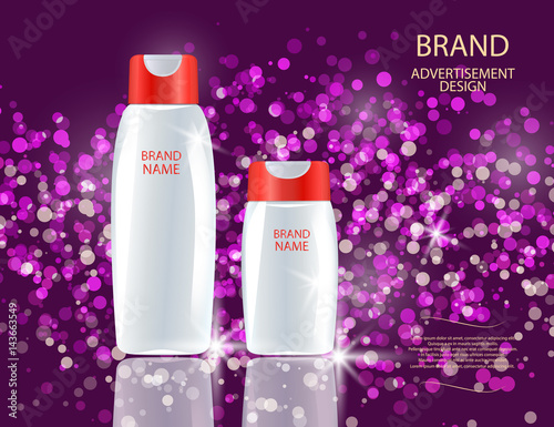 Glamorous Hair Care Products Packages on the sparkling effects background.