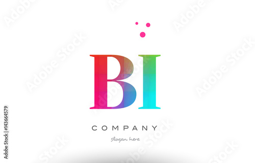 BI B I colored rainbow creative colors alphabet letter logo icon