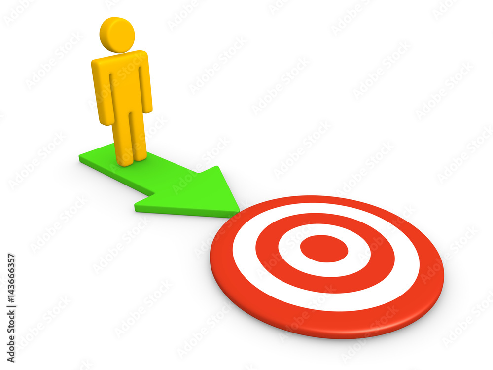 3 man standing on the arrow which pointing to the target. 3d render. 3 man standing on the arrow which pointing to the target. 3d render.