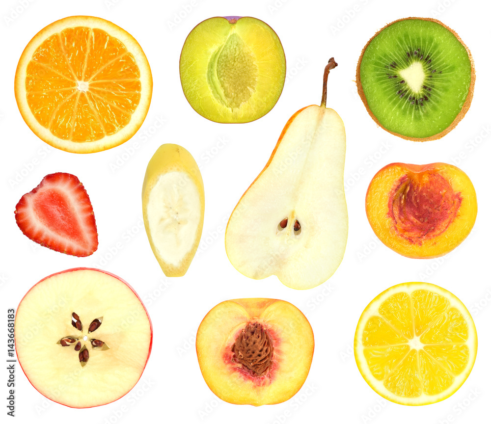 set of fruit slices isolated on white set of fruit slices isolated on white