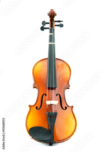 aged handmade violin on white background