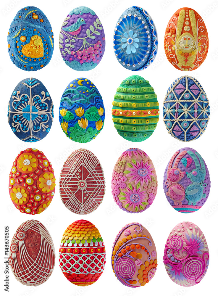 Easter eggs made from bright colored plasticineEaster Sunday for the spring religious holiday of Easter or a bright Sunday