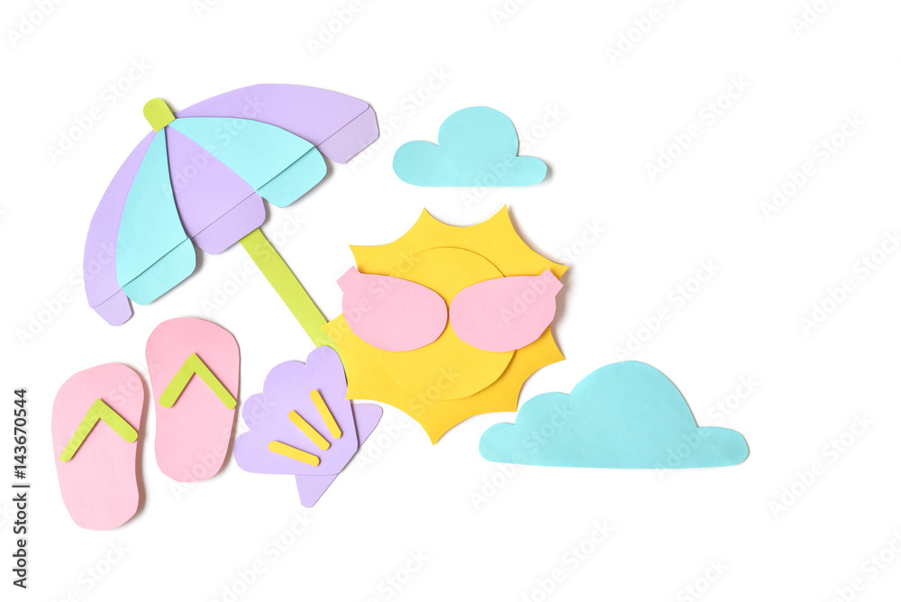 Summer element paper cut on white background - isolated Summer element paper cut on white background - isolated