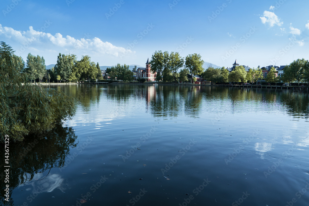 Landscape of Puigcerdà lake on a sunny day, Cerdanya, Catalonia, Spain Landscape of Puigcerdà lake on a sunny day, Cerdanya, Catalonia, Spain