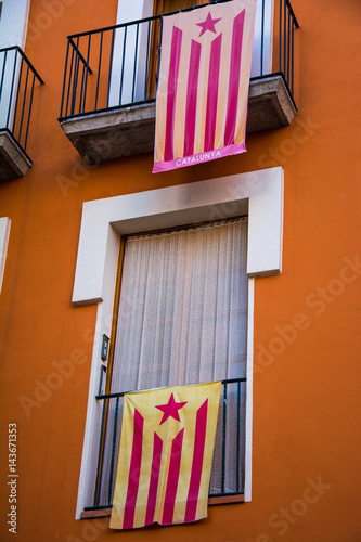 Catalan independence flags hanging from balconies photo