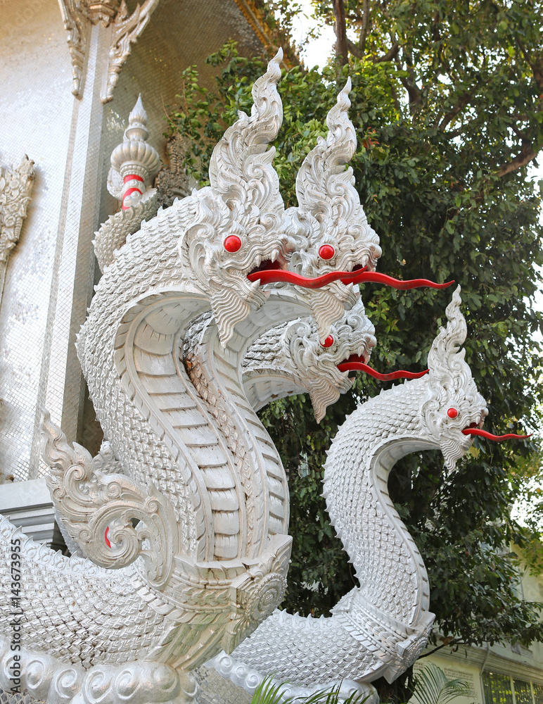 Fototapeta premium The great white Naga statue in the temple