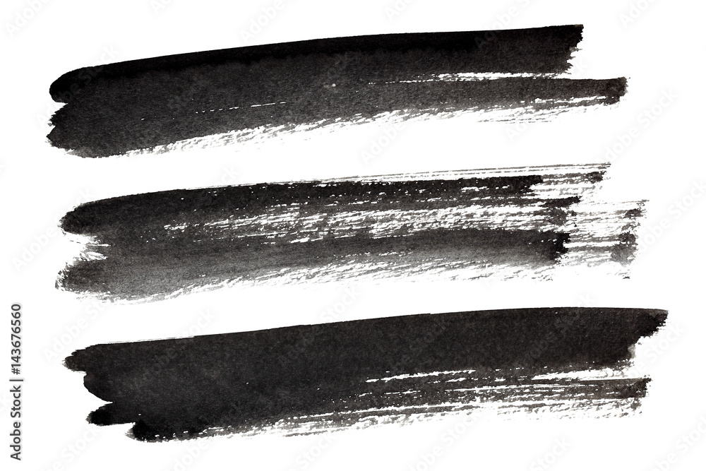 Set of black ink brush strokes