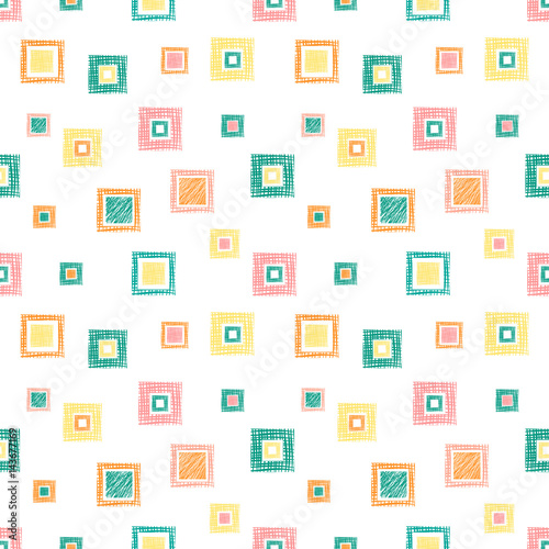 Seamless vector geometrical pattern with rhombus, squares. endless background with hand drawn textured geometric figures. Pastel Graphic illustration Template for wrapping, web backgrounds, wallpaper