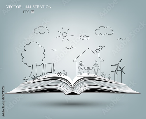 Open book of happy family stories.