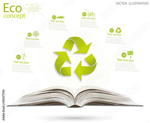 The recycling symbol on d an open book
