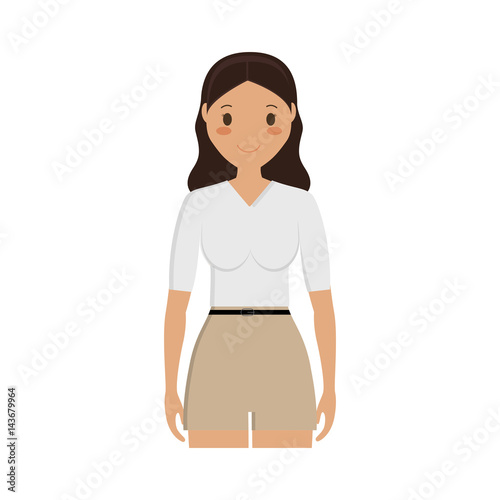 happy woman wearing casual clothes, cartoon icon over white background. colorful design. vector illustration