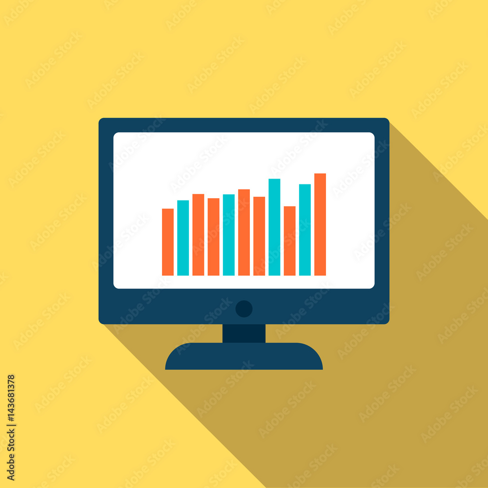 Computer screen with graph icon in flat style Computer screen with graph icon in flat style