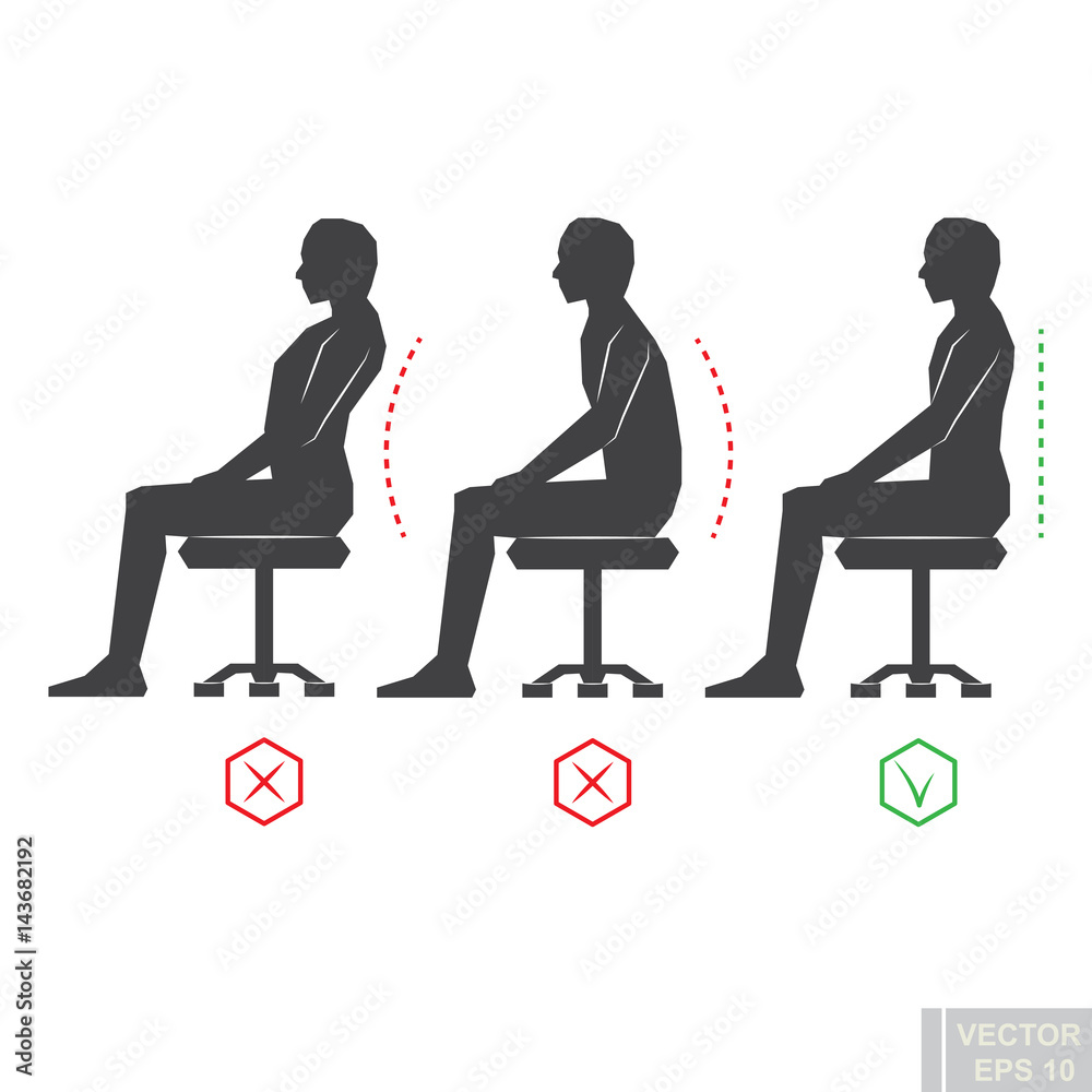Vector - correct back position, black man silhouette illustration right person posture