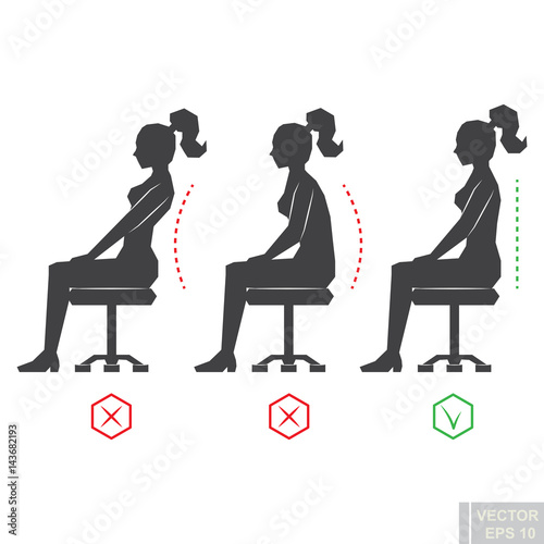 Vector - correct back position, black woman silhouette illustration right person posture