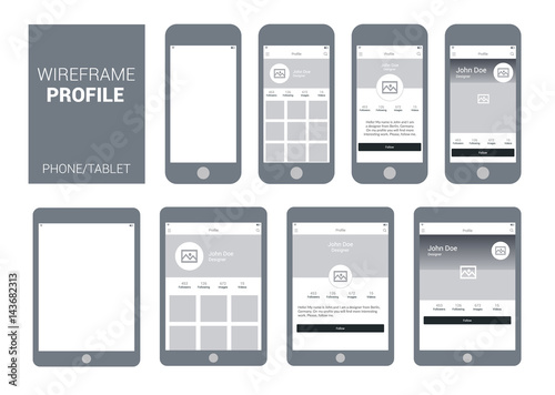 Wireframe Mobile and Tablet App UI Kit. Personal profile