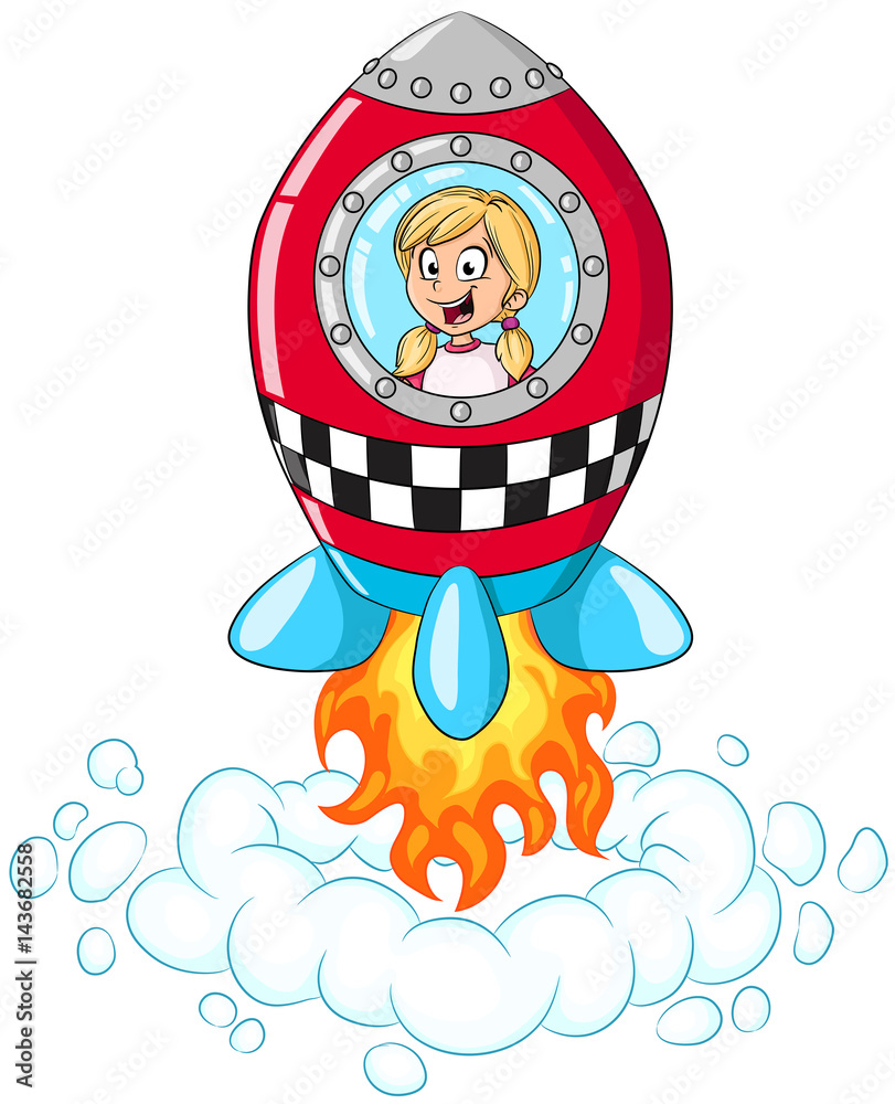 Mädchen in Rakete Vektor Illustration