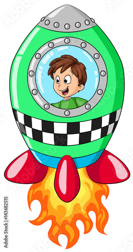 Junge in Rakete Vektor Illustration
