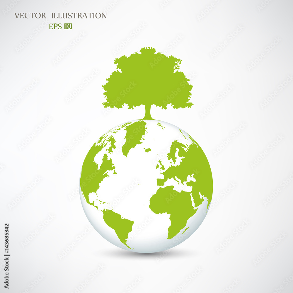 Silhouette of a tree on the globe.