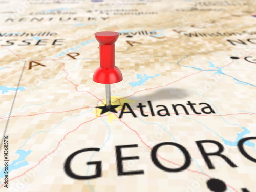 Pushpin on Atlanta map photo