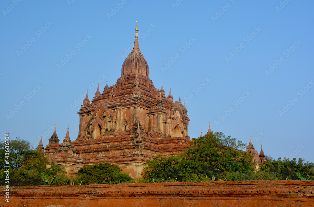Beautiful view of the Htilominlo Temple at sunrise in Bagan archeological zone, Myanmar