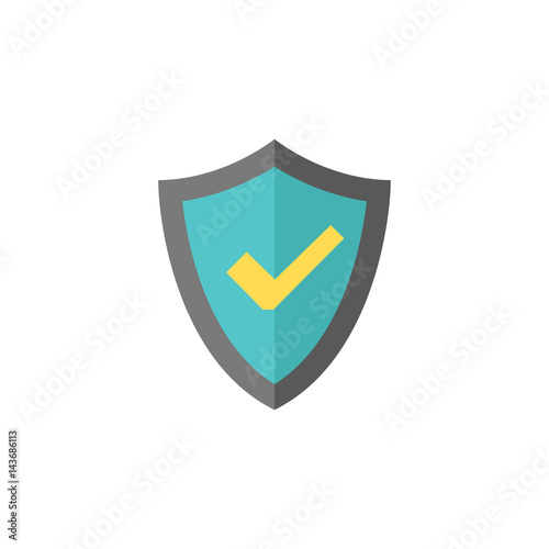 Shield icon with check mark in flat color style