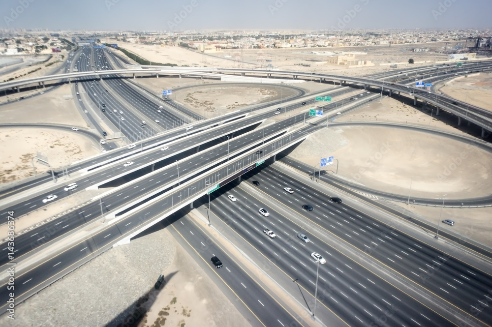 Naklejka premium Aerial view of complex highway junction