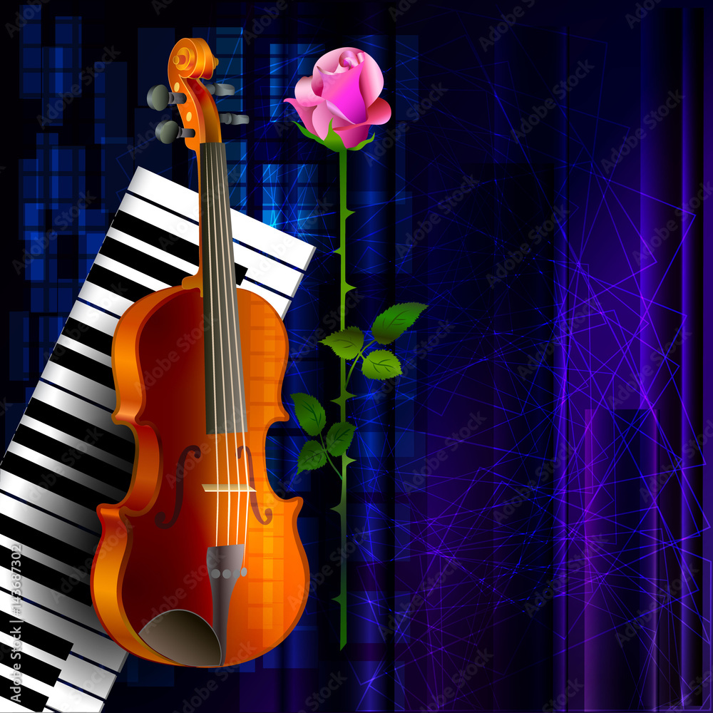 Music background with violin, piano and purple rose vector de Stock | Adobe  Stock