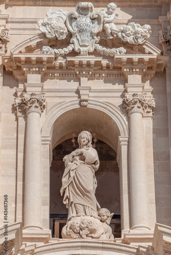 Statue in front of the Cathedral of Syracuse, Sicily