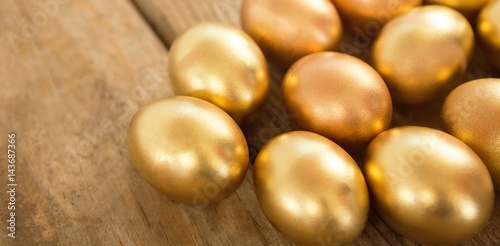 Close-up of golden Easter eggs