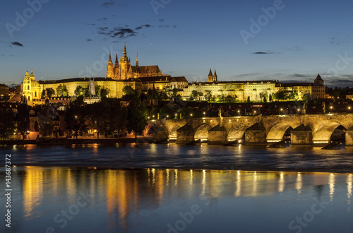 View of Scenic of the Old Town ancient architecture and Vltava river during twilight. Prague . Czech Republic.