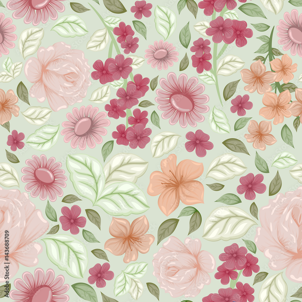 Seamless pattern with flowers in the technique of Slavic painting