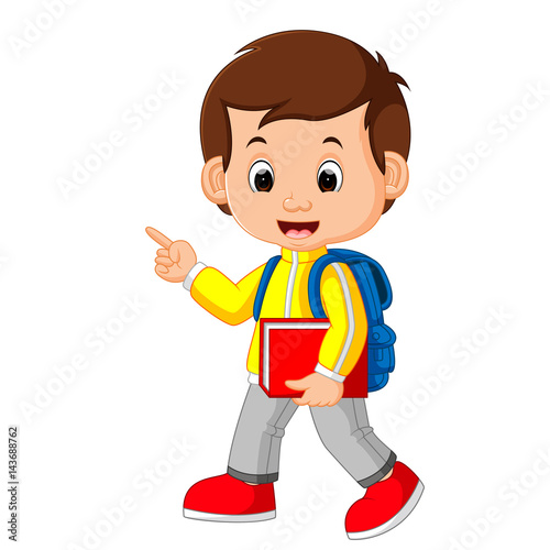 Cute boy go to school