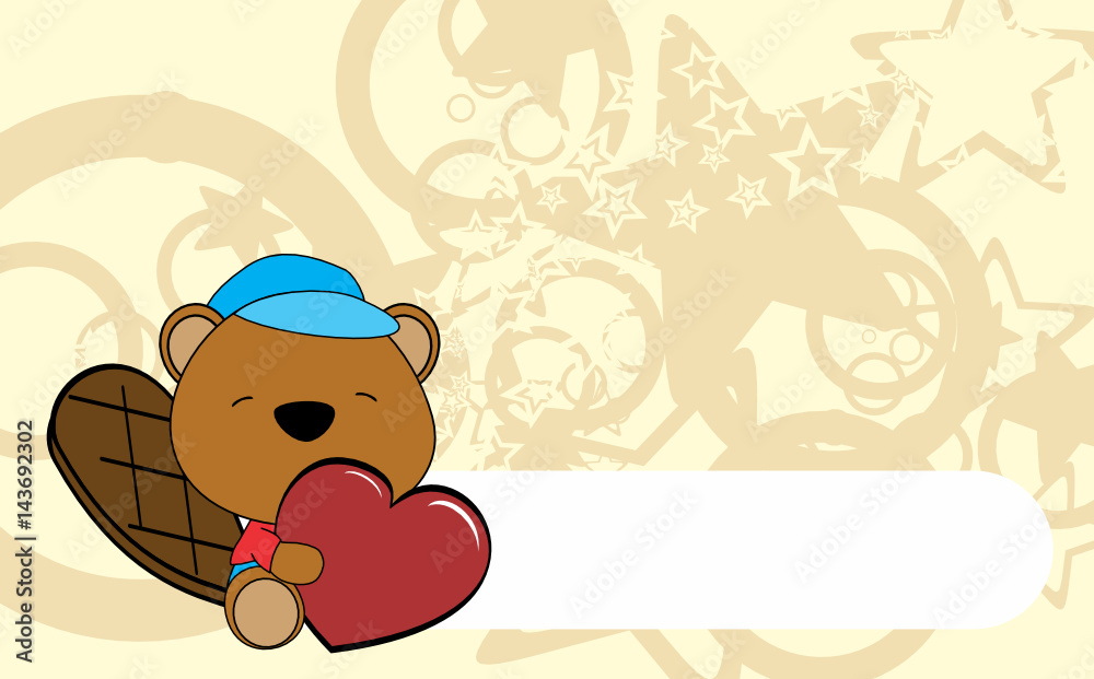 cute baby Beaver valentine cartoon hug heart background in vector format 