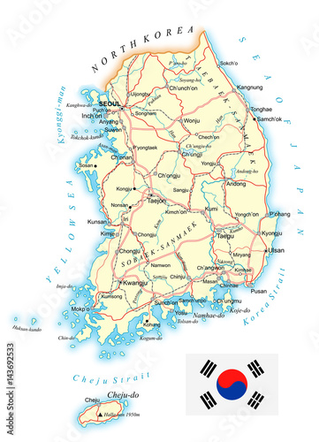 South Korea - detailed topographic map - illustration